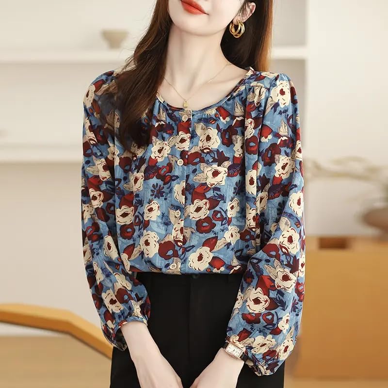 Image of TOPLOT Women's Shirt Top | Elegant Floral and Artistic Prints for a Stylish Look | Long Puffed Sleeves for a Trendy Touch | Stylish Available in Pack of 2 (5233)