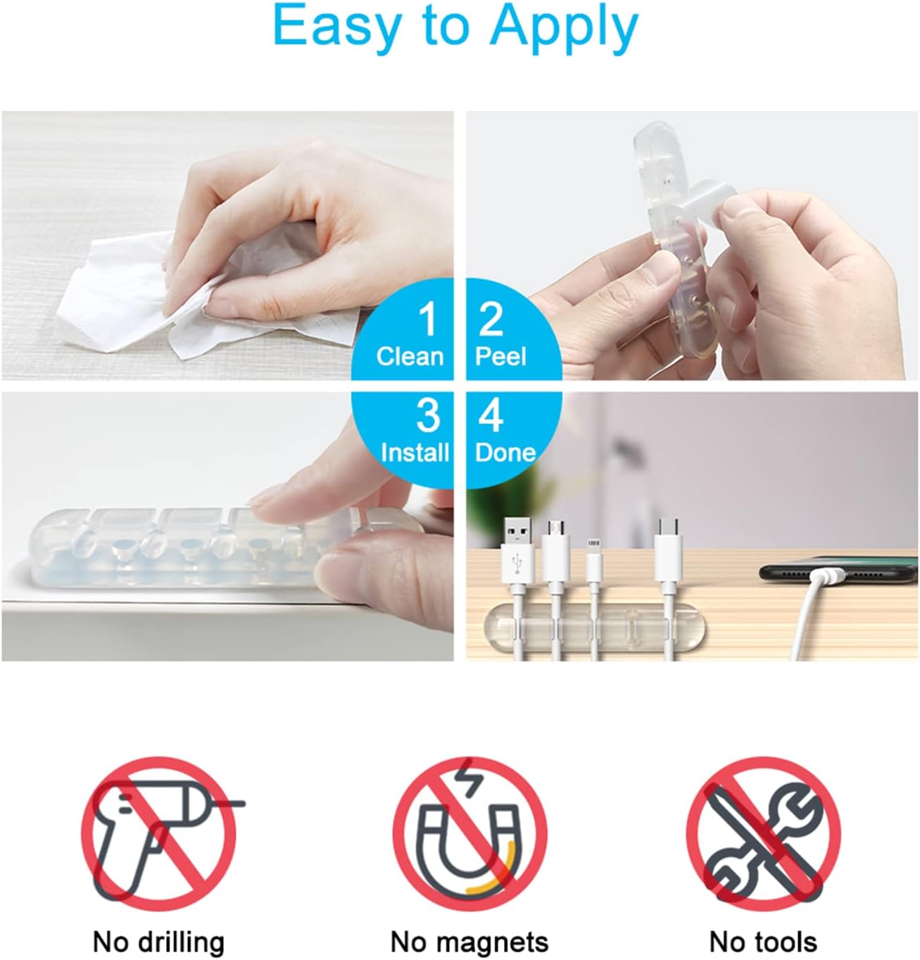 Cord Organizer, Clear Cable Clips Cable Management, Cable Organizers USB Cable Holder Wire Organizer Cord Clips, 2 Packs Cord Holder for Desk Car Home and Office (5, 3 Slots)