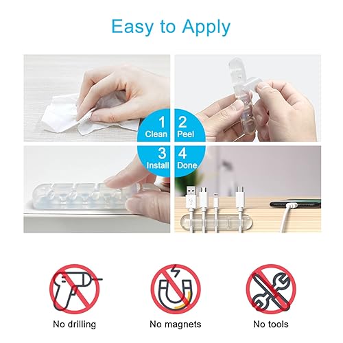 Vista 5 de Organizador de cables, clips transparentes para cables, organizador de cables, organizador de cables USB, organizador de cables, 2 paquetes