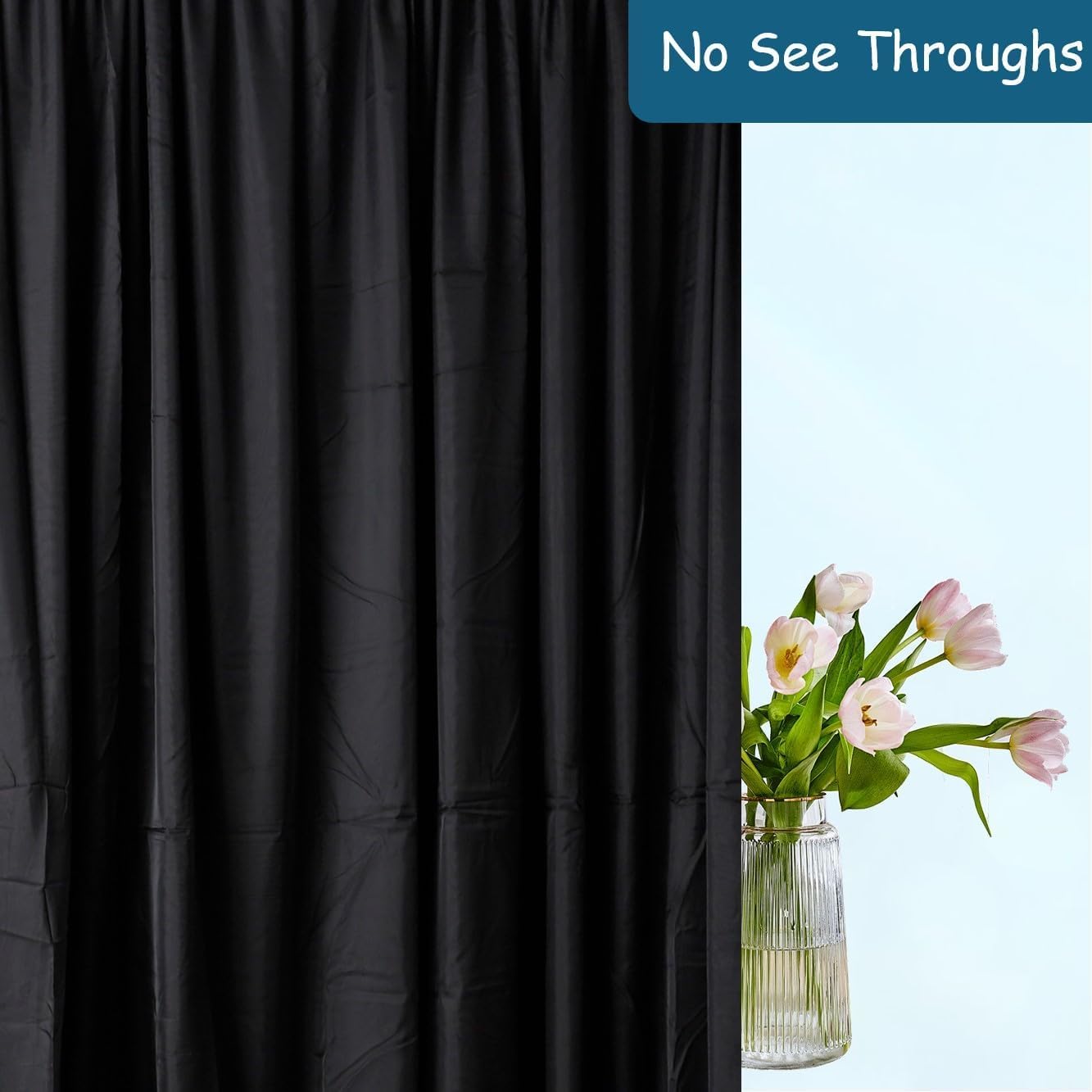 Toile de fond extra large 2 couches une pièce pour cabine d'exposition, noir, 7,6 x 3 m | Mousseline de soie tulle et polyester, rideaux occultants extra larges, toiles de fond théâtrales