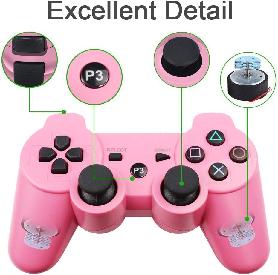 Vinonda PS3 Controller Wireless Double Vibration Remote Gamepad with Charging Cable for Sony Playstation 3 (Pink) : Video Games