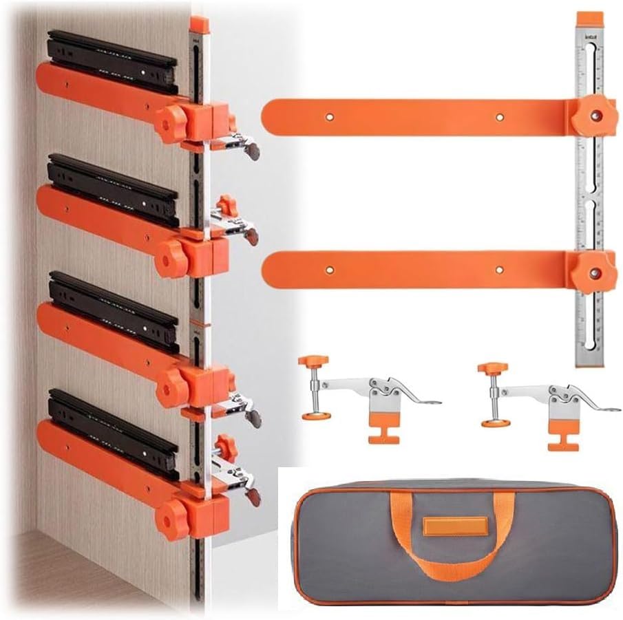 Drawer Slide Installation Jig Kit,Adjustable Precision Cabinet Hardware Jig with Toggle Clamp & Magnetic Arm,Easily & Fast Install,Easy to Use