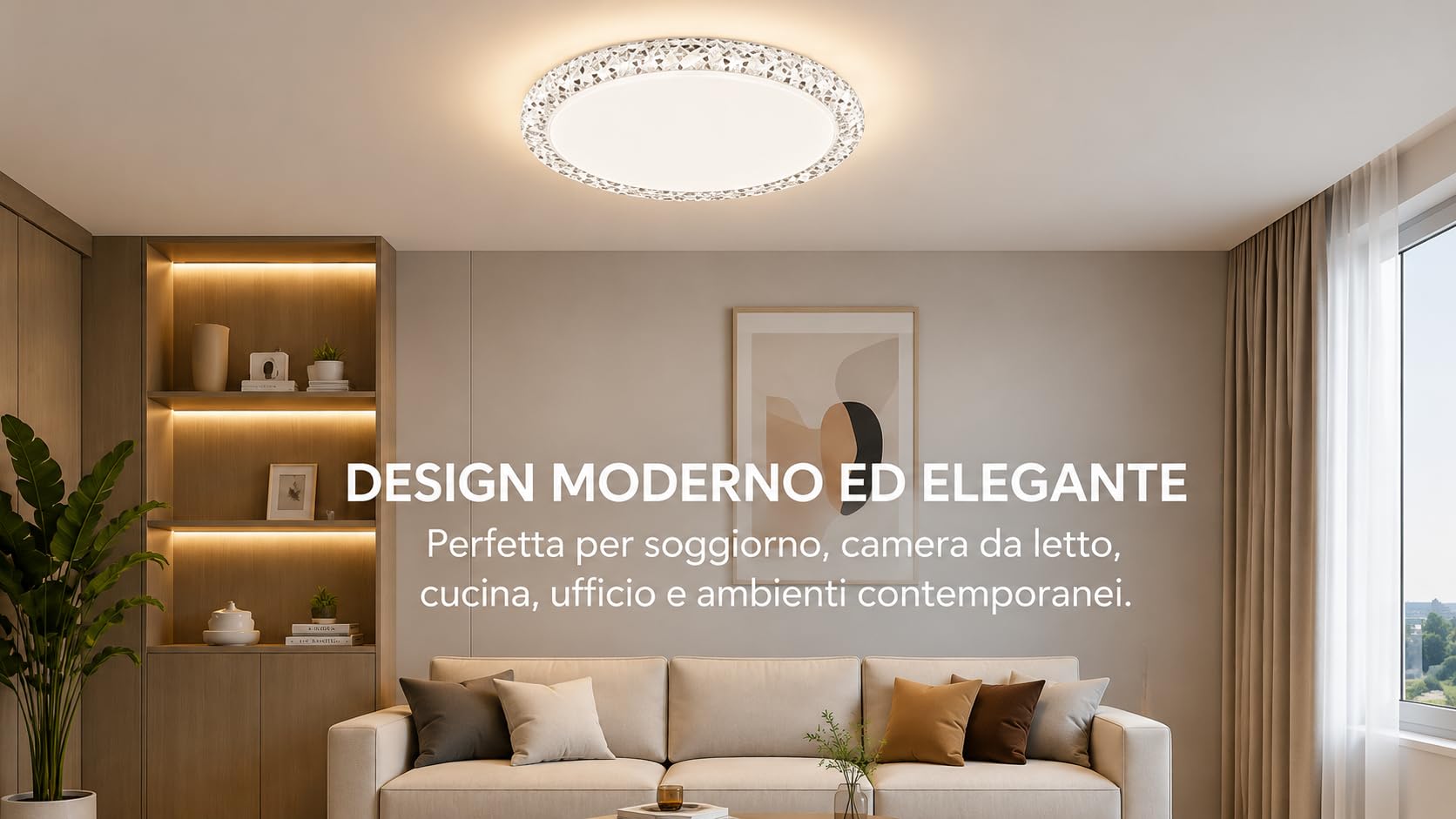 UNIVERSO Plafoniera LED Moderna 60W CCT Dimmerabile con Telecomando, Lampada da Soffitto Rotonda 3000K-6500K 4800LM in Metallo e Acrilico Bianca per Soggiorno Camera Cucina Ufficio – C24-3C