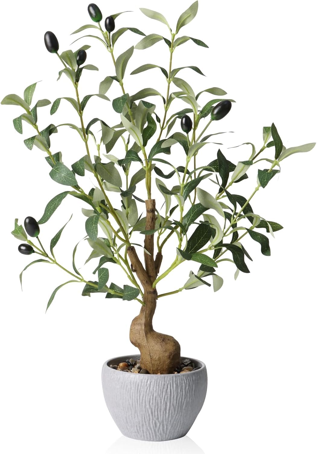 TOARTi Artificial Black Olive Tree,Tall Fake Potted Plants,Realistic Decorative Plants Table Indoor Decor,Greenry Tree,Fake Olive Tree Gifts for Housewarming Shelf Office Desk Decor 19.5x13x36.5cm