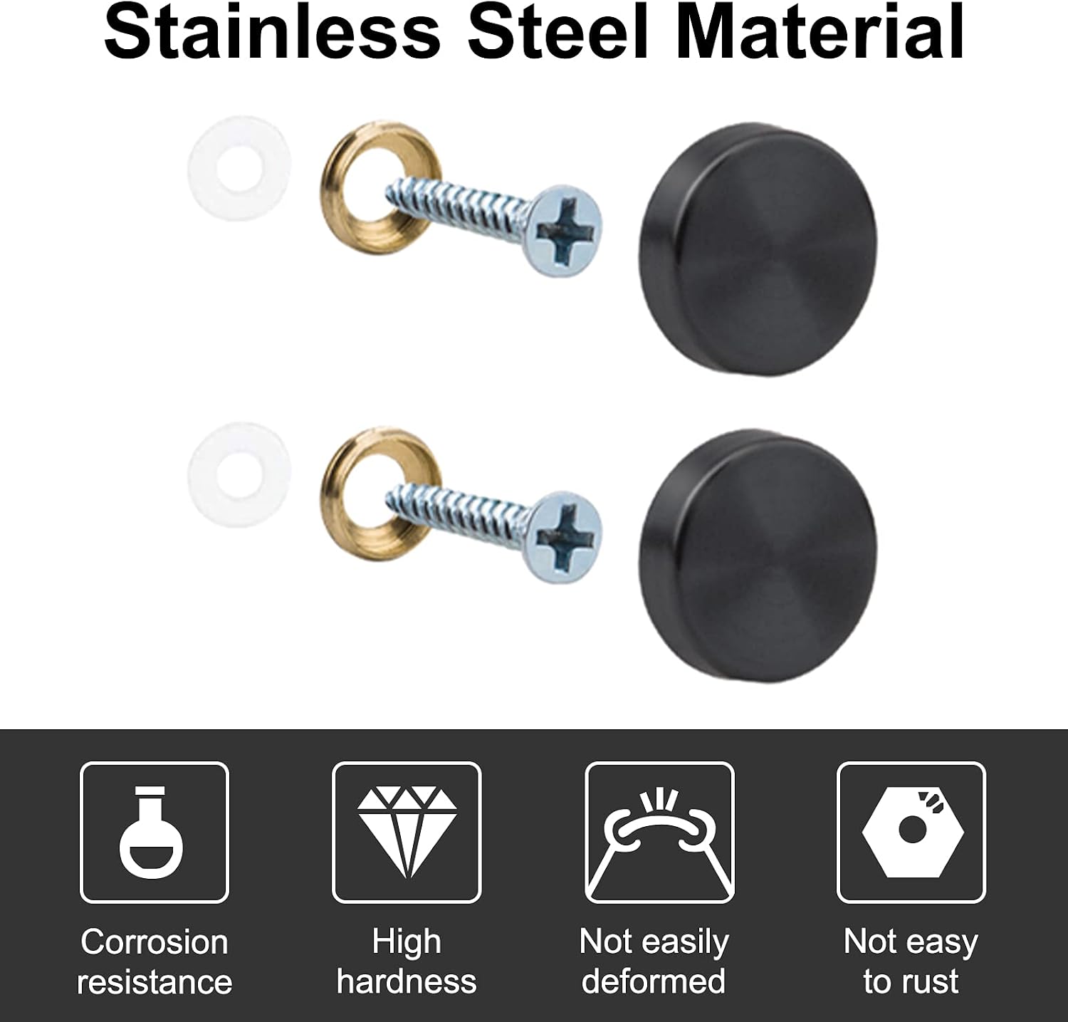 INCREWAY Mirror Screws, 20PCS 19MM Stainless Steel Mirror Nails Decorative Cap Covers Mirror Screws Caps(Black) - Image 4