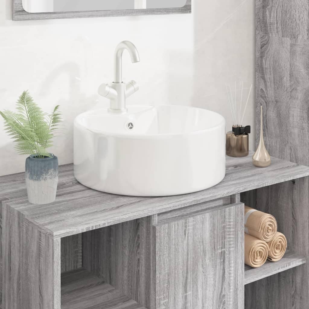 ShGaxin Lavabo Redondo de cerámica Blanco 40x14,5 cm, Fregadero, Lavabo Baño, Lavamanos Baño, Lavatorio Casa De Banho, Mueble Lavabo sobre Encimera