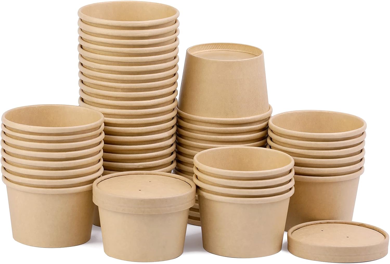 50 Pack 8 Oz Disposable Paper Soup Cups, Paper Ice Cream Cups, Paper Food Containers