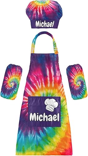 Juego de delantal personalizado y sombrero de chef para hornear, delantal de cocina personalizado para niños y niñas (3 a 12 años)