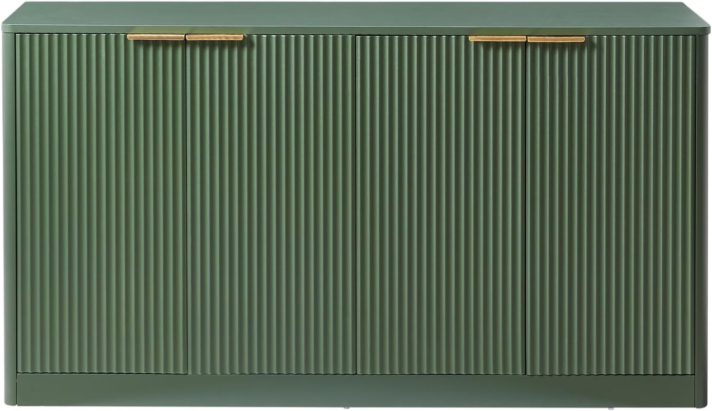 59-inch Modern Wavy Sideboard, Curved Contour Design Storage Cabinet, 4-Door Cabinet with Storage Function, Suitable for Kitchen/Bedroom/Living Room, Green, 59.0" L x 15.7" W x 27.7" H