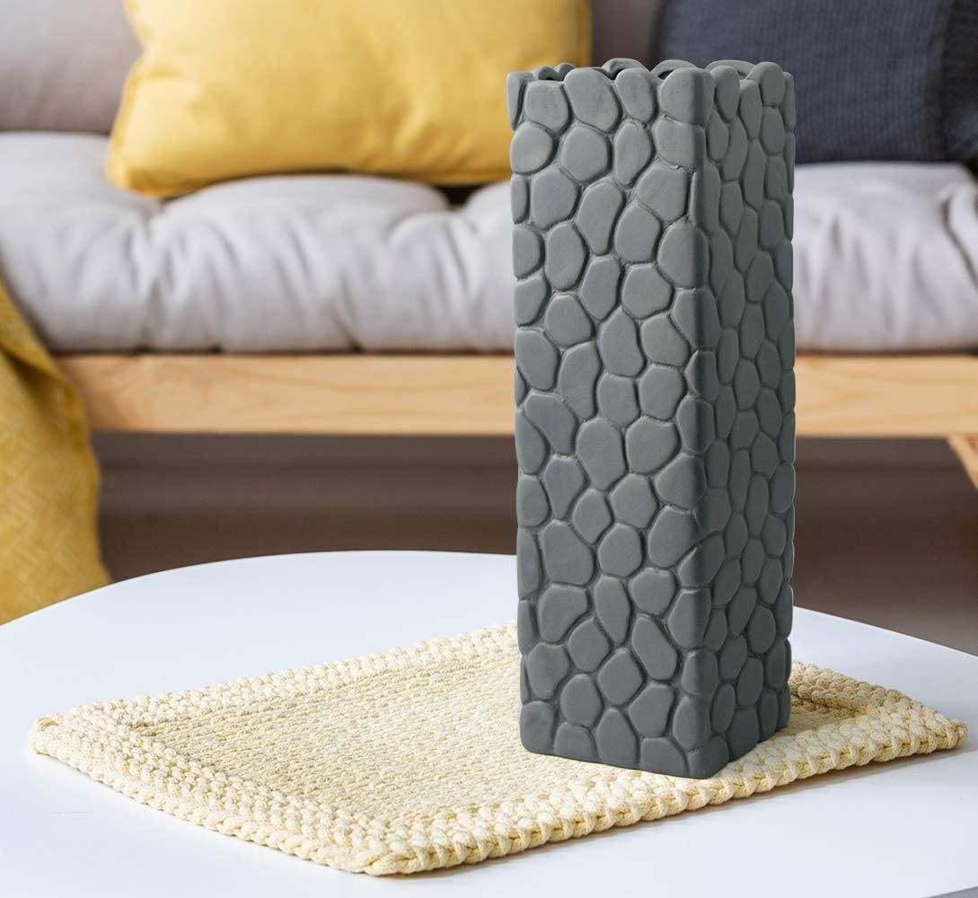 PUDDING CABIN Grey Flower Vase 10 Inch High Ceramic Vases Modern Design for Home Décor