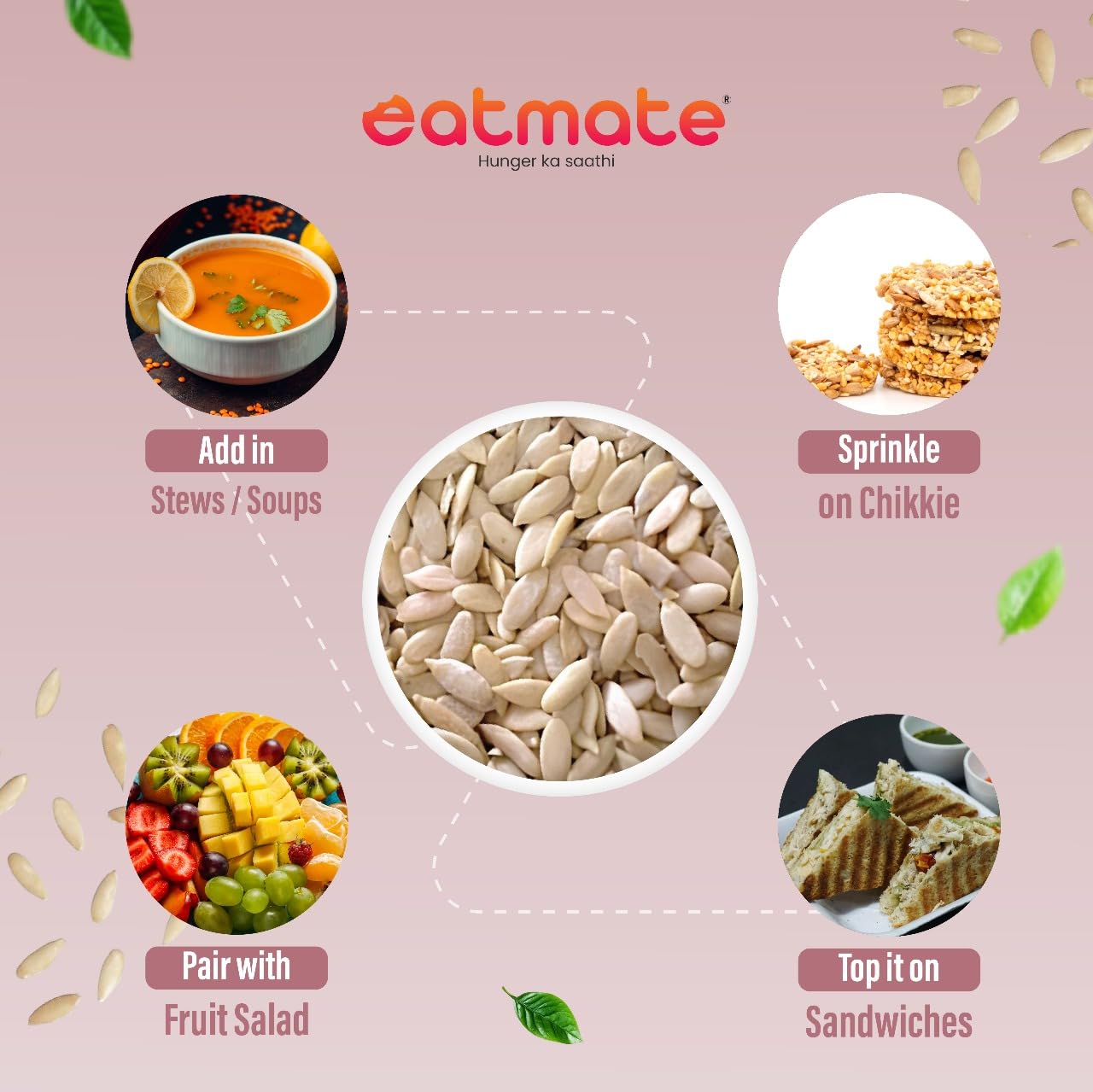 Eatmate Natural Muskmelon Seeds | Kharbooj Magaj | Kharbhuja Beej for Eating | High in Protein, Potassium, Magnesium & Iron | Good for Immunity Booster| Healthy Snack, Topping and Cooking Use (250gm) 3