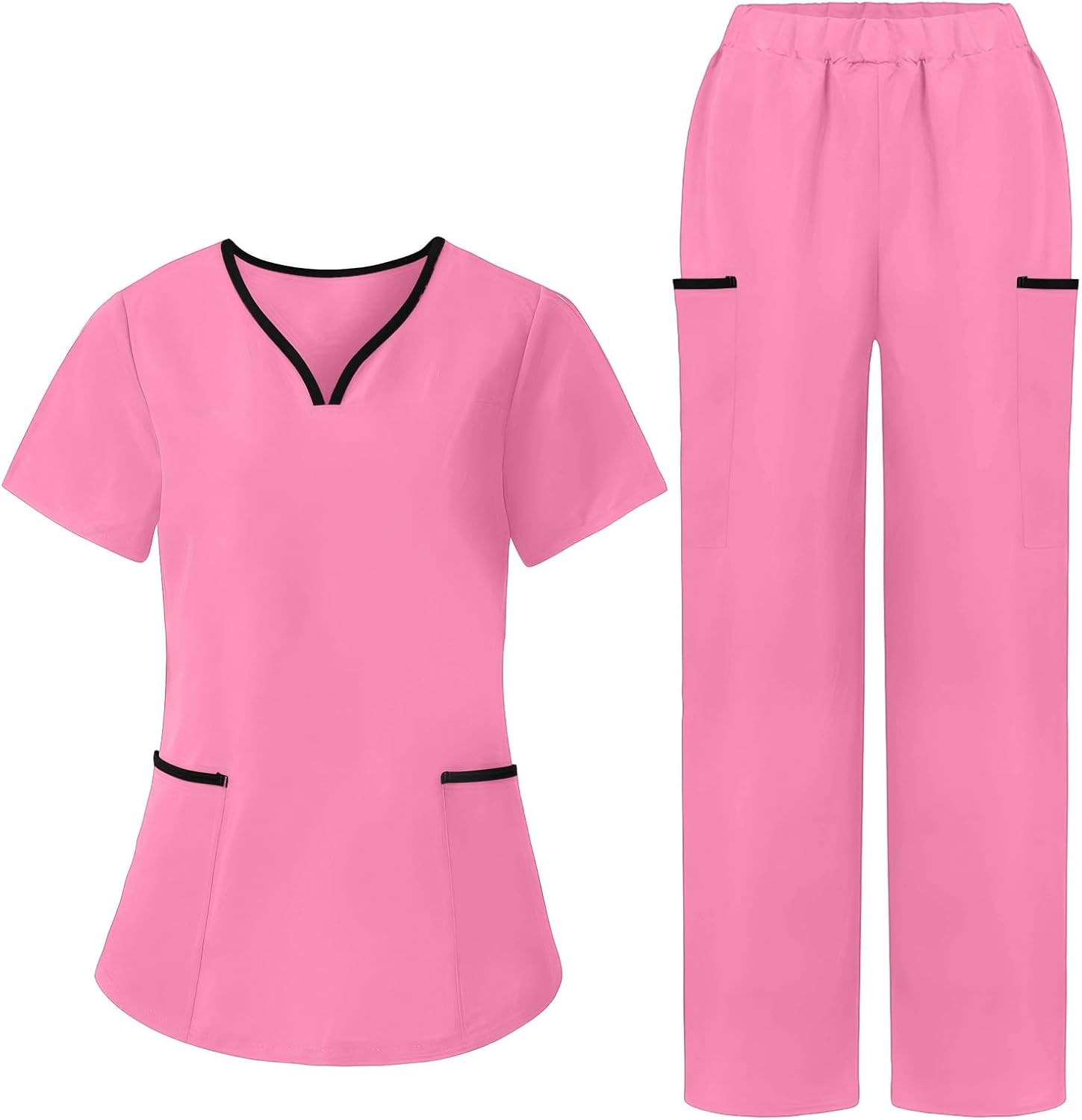 YRAETENM Scrubs for Women Set Stretch V Neck Scrub Tops and Pants Quick Dry Medical Nurse Scrub Sets Nurse Uniforms Workwear