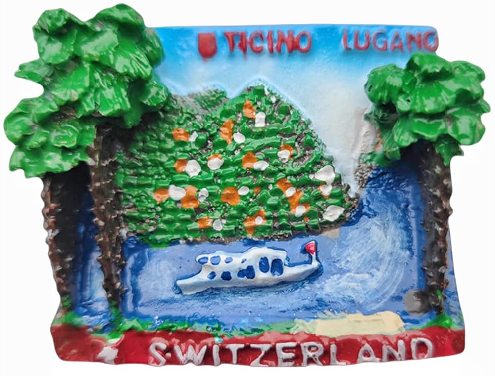 MUYU Craft Lugano Ticino Switzerland Fridge Magnet Travel Souvenir Refrigerator Decoration 3D Magnetic Sticker Hand Painted