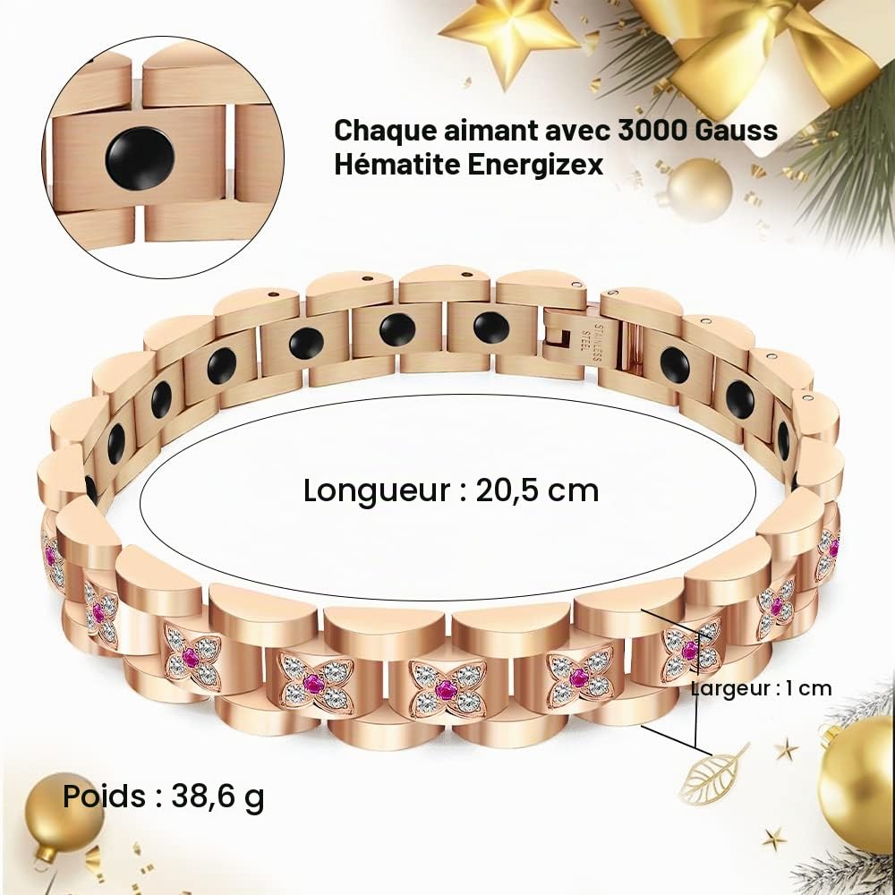 JEROOT Bracelet Magnétique Titane,Bracelet pour Femme Titane Bracelets Magnétiques Bracelet Femme Lien Libre + Coffret Cadeau (3000Gauss)