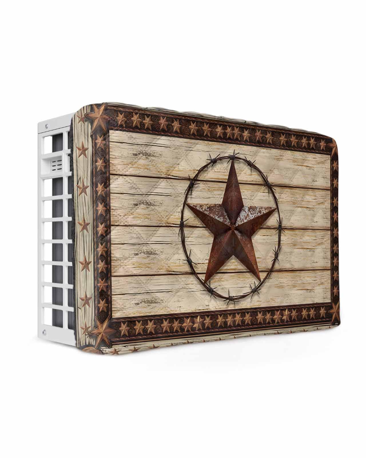 Texas Star Brown Indoor Air Conditioner Covers, Country Star Rustic Window AC Unit Cover with Drawstring Double Insulation, Vintage Wooden Waterproof Air Conditioner Covers for Inside 28Lx20Hx3.5D