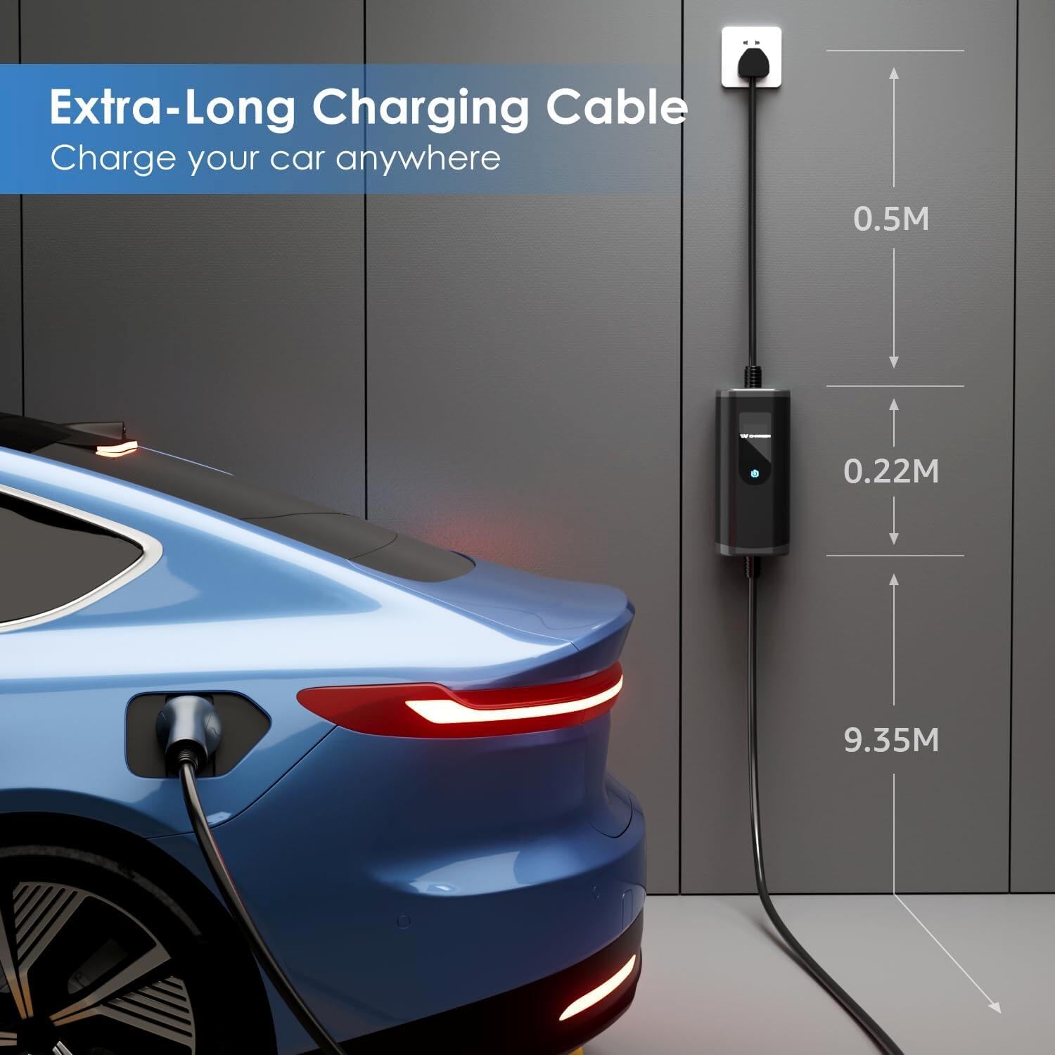 bokman Elektryczna ładowarka samochodowa typu 2 EV przenośna ładowarka 16A | 3,68 kW | 10 metrów, kompatybilna z PHEV