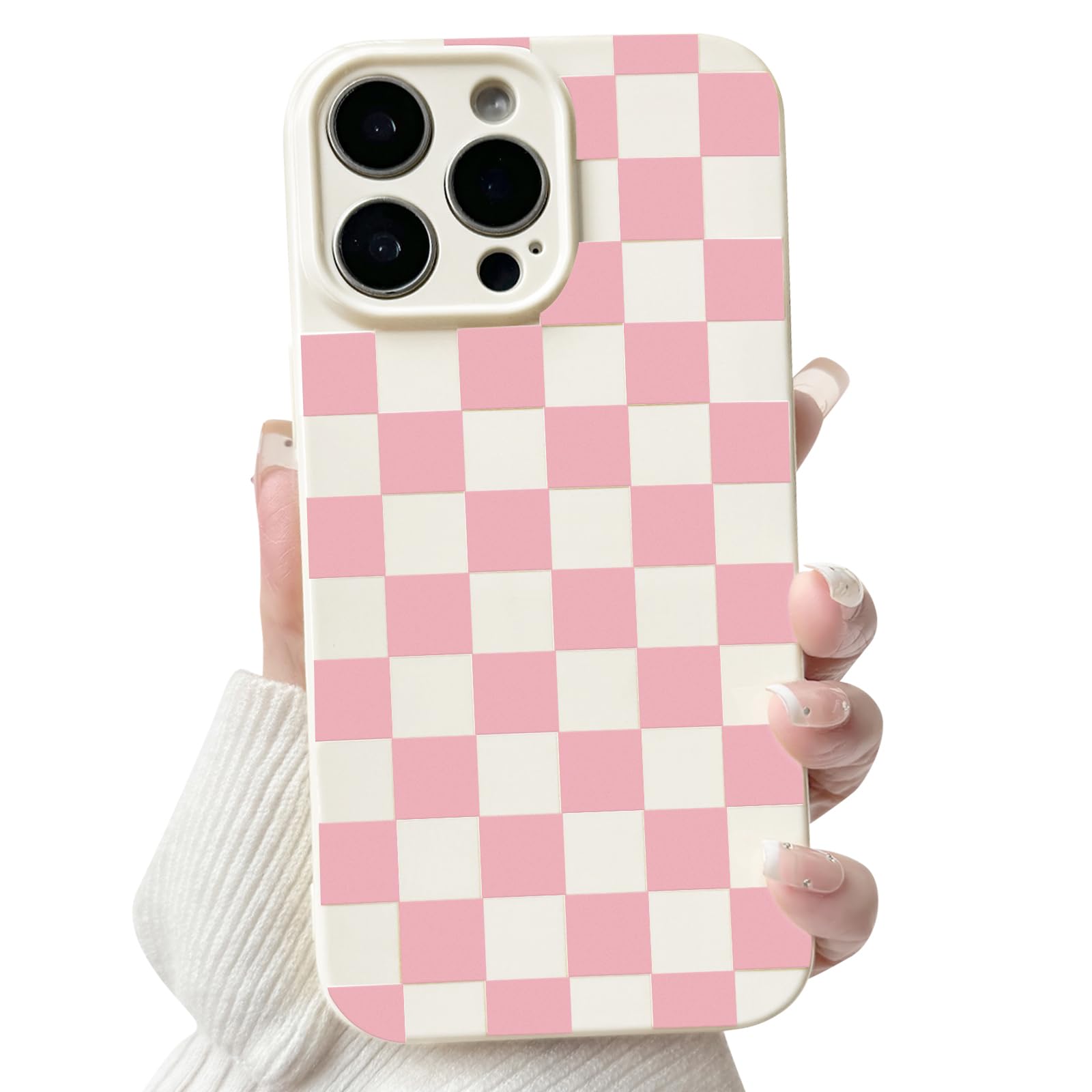 NITITOP Compatible with iPhone 15 Pro Max Case Cute Aesthetic Checkerboard Checkered Pattern for Women Girl Trendy Slim Fit TPU Silicone Shockproof