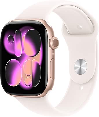 Apple Watch Series 11(GPSモデル)- 46mmローズゴールドアルミニウムケースとライトブラッシュスポーツバンド - M/L
