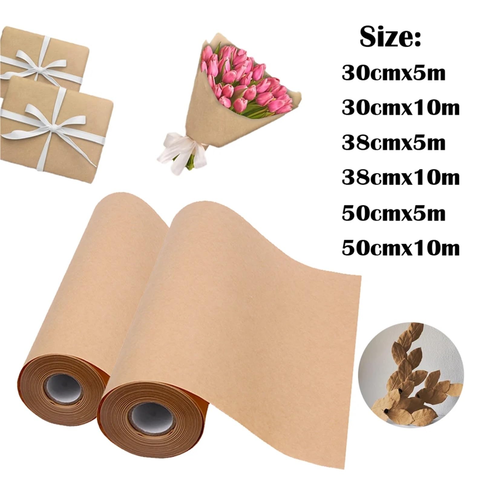 Geschenkpapier, 2 Stück, 10 m dicke, braune Kraftpapierrolle, umweltfreundlich, biologisch abbaubar, Geschenkverpackungen zum Basteln (Braun, 30 x 10 m)