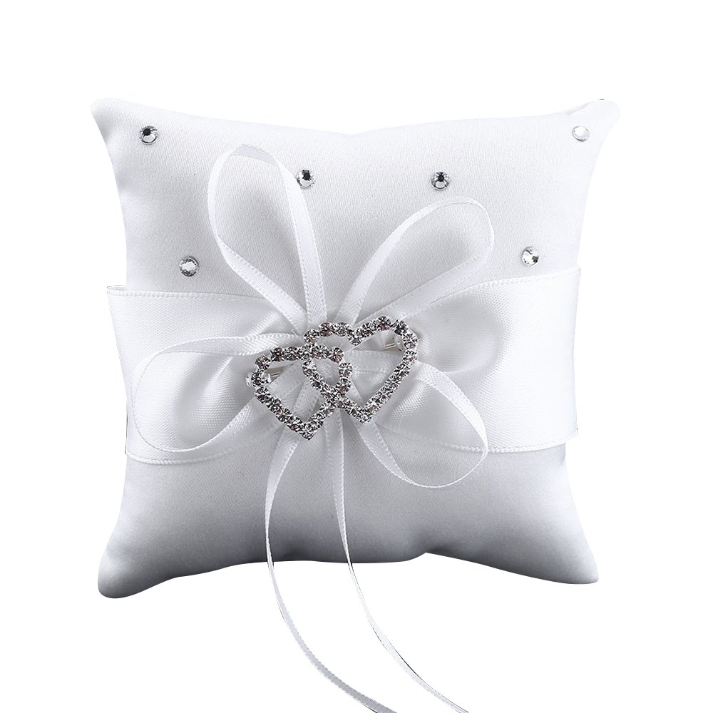 Bluelans White Bluelans® Double-Heart Rhinestone Wedding Ring Pillow Cushion Bearer