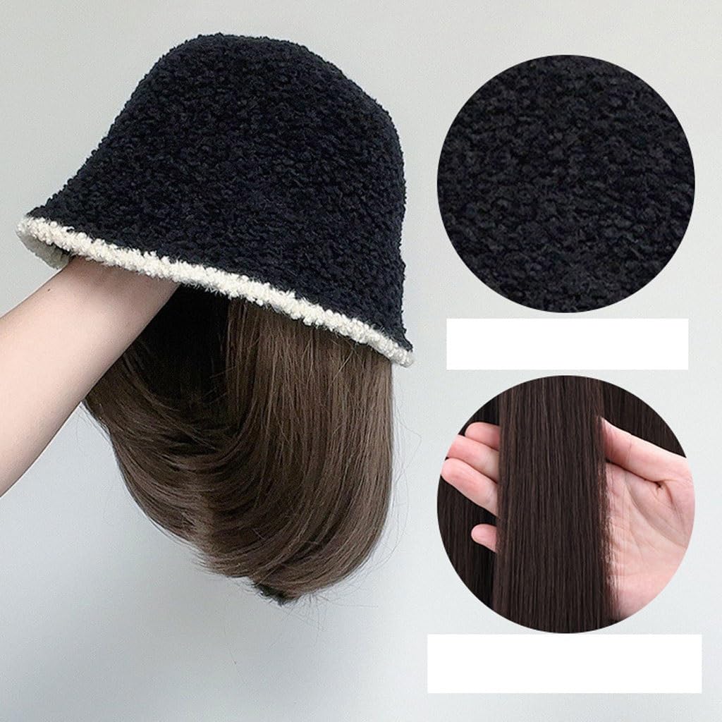 Wig With Cap Women's Wig Cap Plush Hat, Medium And Short Straight Hair Wig Hat, Natural And Realistic Wig Hat, Suitable For Daily Party Use Wig Caps For Women(01)