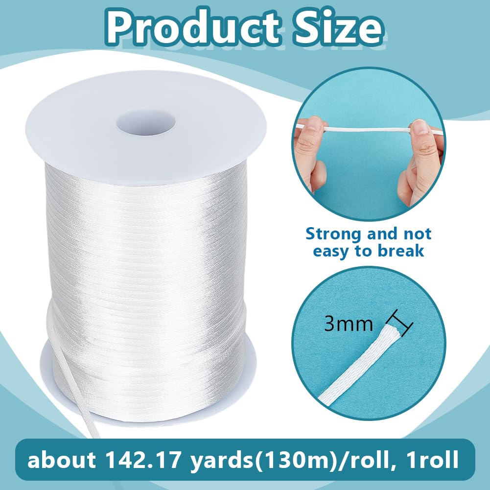 PH PandaHall 142 Yards 3mm White Satin Cord Rattail Silk Cord Chinese Knot Thread Nylon Trim Necklace Rope Kumihimo Thread for Knotting Sewing Beading Jewellery Making Macrame Crochet DIY Crafts - Image 2