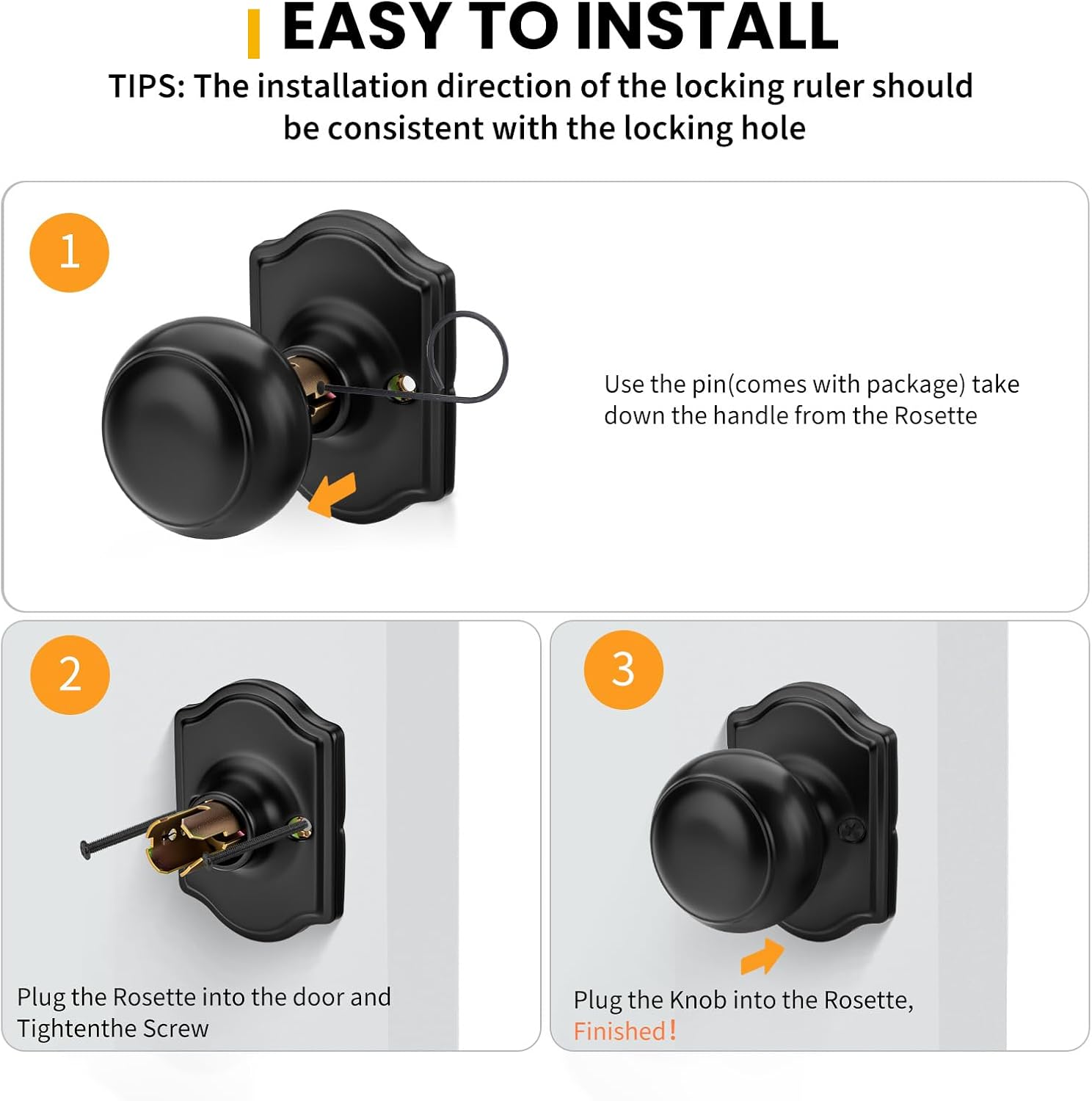 Goldenwarm No-Turning Function Matte Black Dummy Door Knobs, Single Side Door Handles Pull Function for Closet, French Double Doors 6 Pieces