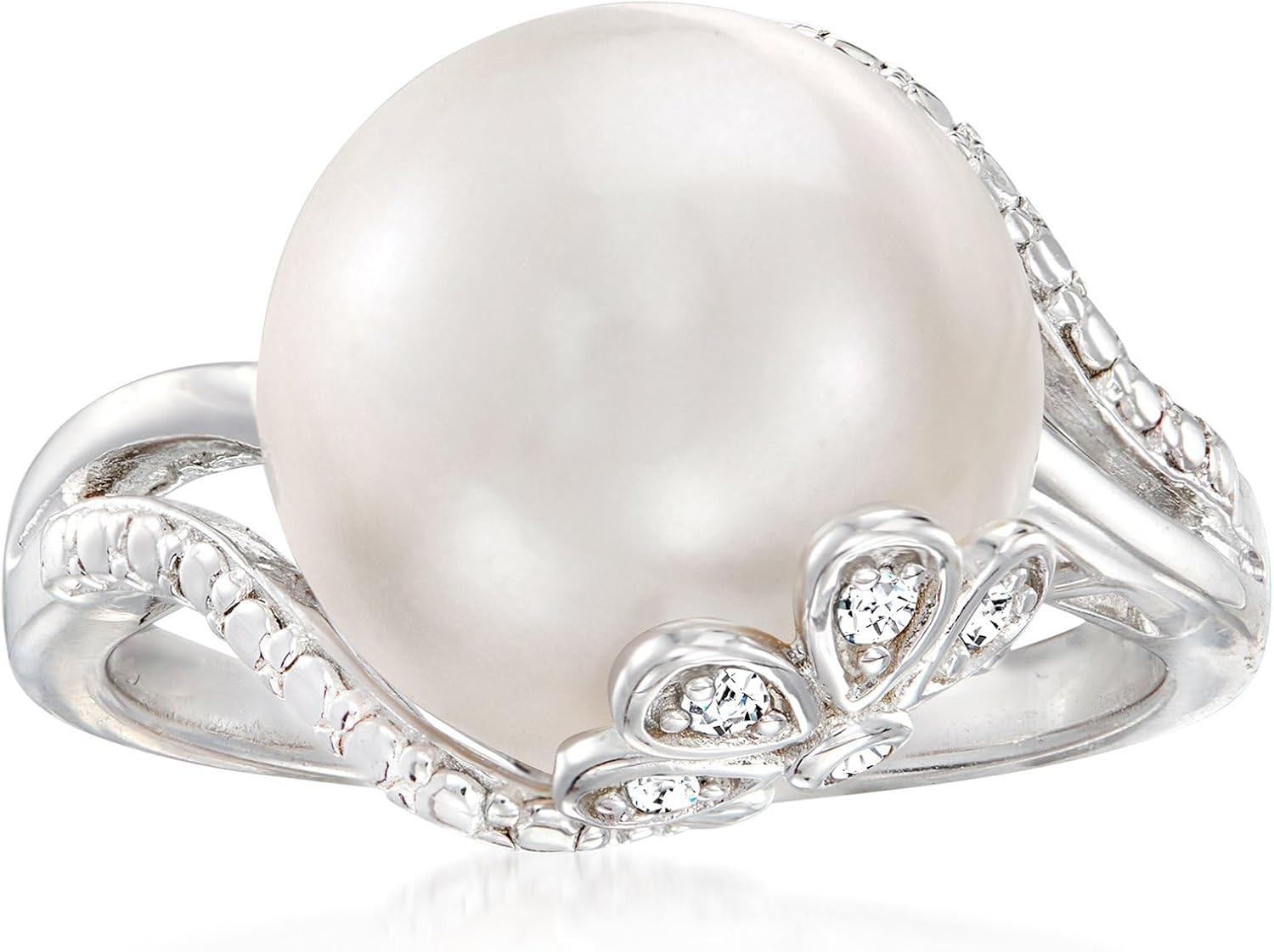 Ross-Simons 12-12.5mm Cultured Pearl Ring With Diamonds in Sterling Silver