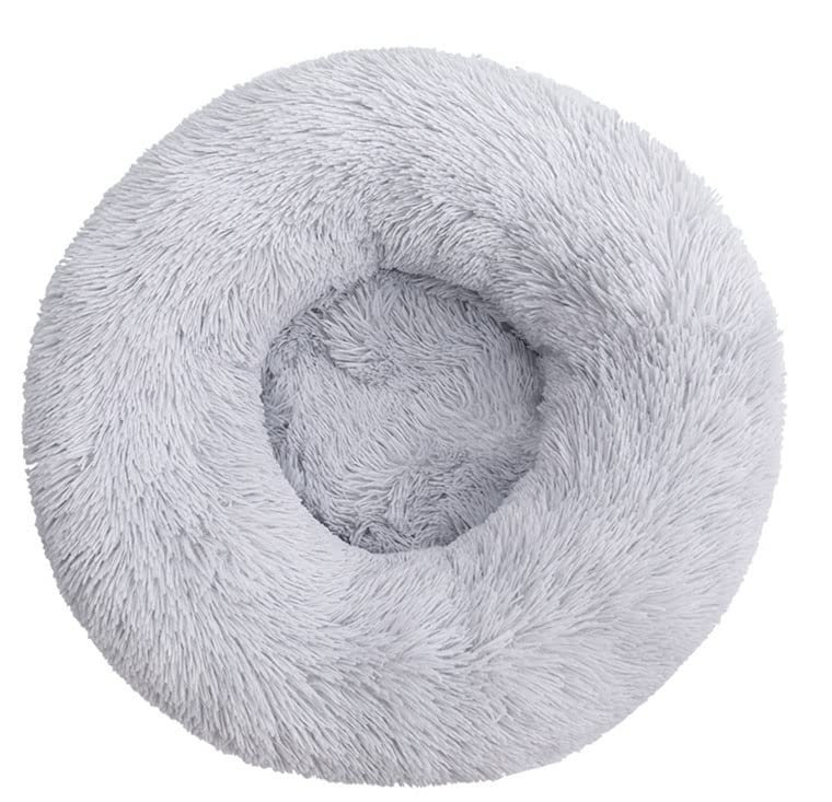 HAONING Plush Donut Dog Bed, Calming Round Dog Cat Bed Soft and Fluffy Cuddler Pet Cushion Self-Warming Puppy Beds Machine Washable, Grey 100cm*20cm
