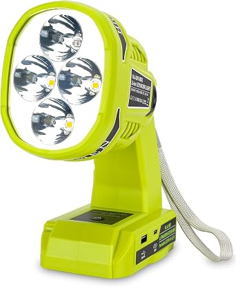Adisipsoarin Cordless LED Flashlight for Ryobi 18V Battery, 22W LED Work Light with USB-A&USB-C 2.1A Fast Charging Ports for Jobsite, Car Repairing, Camping, EmergencyBattery not Included