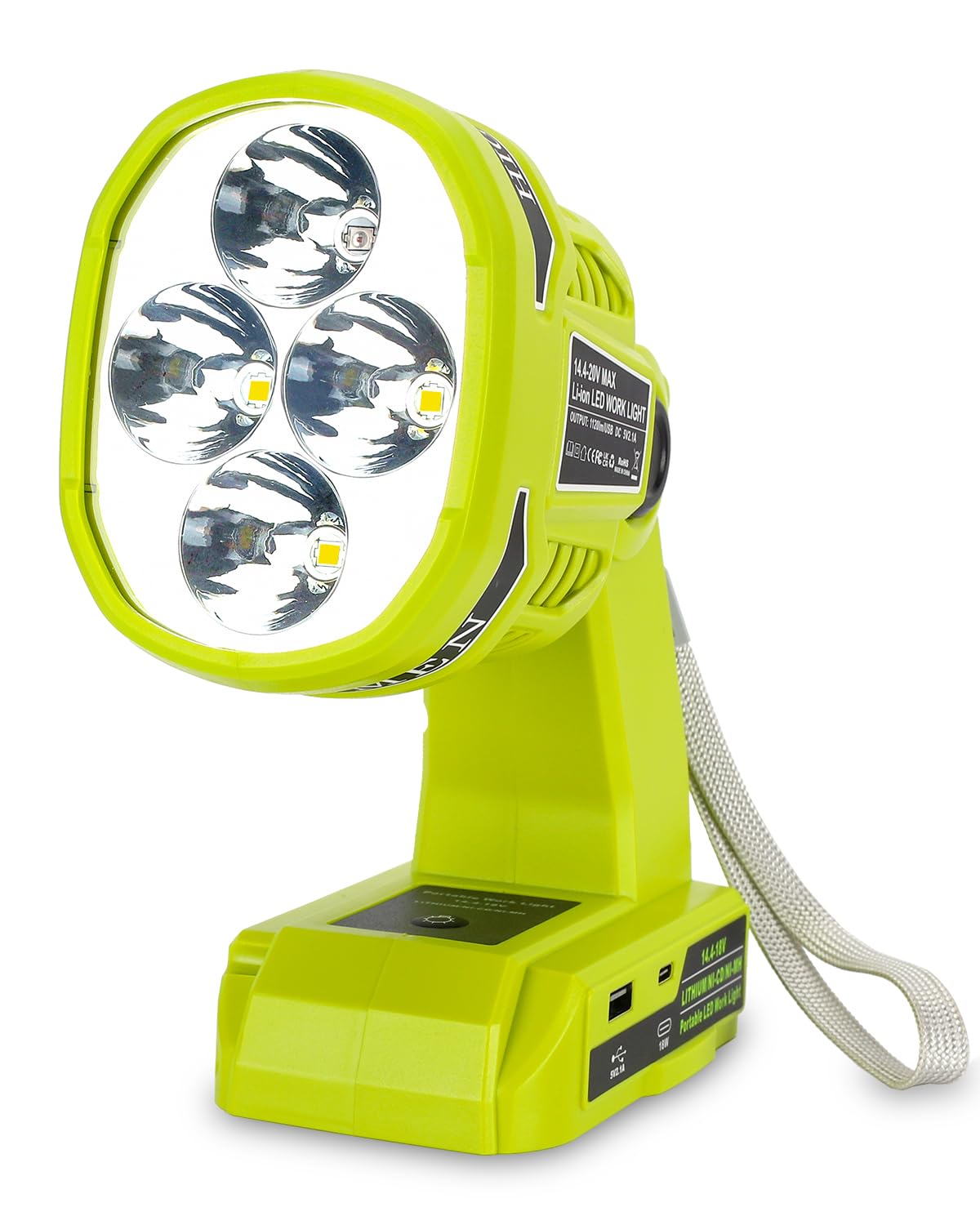 Adisipsoarin Cordless LED Flashlight for Ryobi 18V Battery, 22W LED Work Light with USB-A&USB-C 2.1A Fast Charging Ports for Jobsite, Car Repairing,