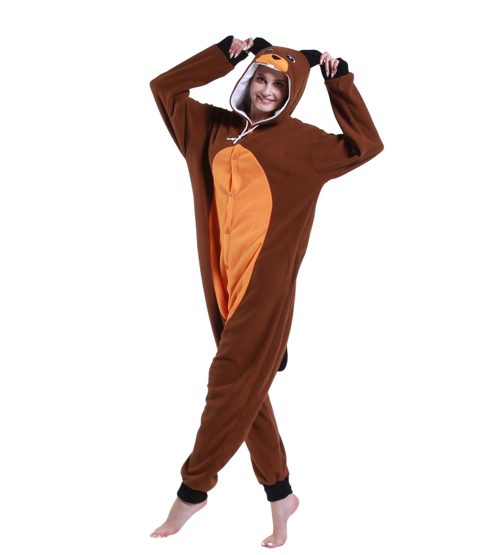 Guturris Pyjama Castor Marron Onesie Cosplay Animal Combinaison d'halloween Une pièce Vêtements de Nuit pour Femmes et Hommes