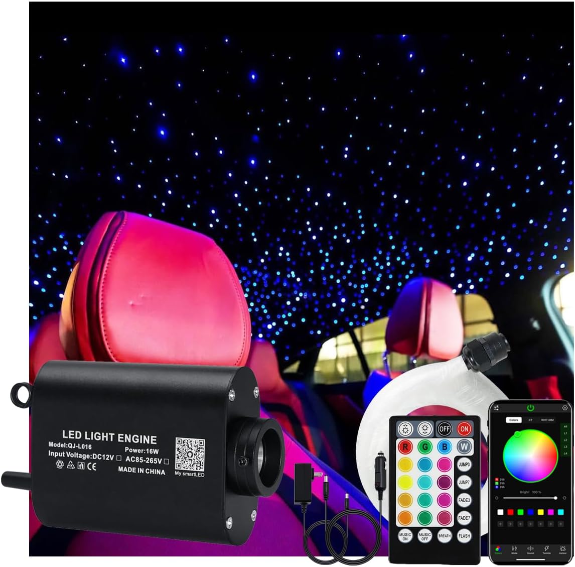 AMKI Shine 16W Fiber Optic Star Kit Ceiling Light,28 Keys Sound Sensor- 0.75mm/0.03in 6.5ft/2m 150 Pieces
