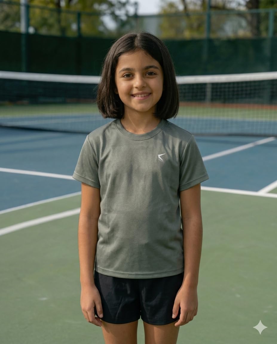 TRAINIKS Unisex Sports T-Shirt – Round Neck Half Sleeve Solid Gym & Activewear Tee, Lightweight Breathable Quick-Dry Athletic T-Shirt for Kids Boys & Girls Olive 9-10Y 1