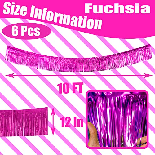Image of 6 Pack 10 Feet Pink Metallic Foil Fringe Garland Rectangular Banner for Parade Floats, Thanksgiving, Christmas, Birthday, Halloween Party Decorations