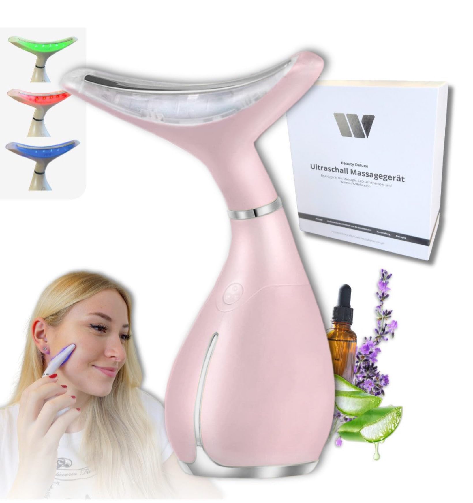 WINCH Beauty Vibe | Entspannung pur mit LED-Lichttherapie, Kälte- und Wärmefunktion für schöne und faltenfreie Haut dank der Anti-Aging Wirkung (Rosé-Silber)