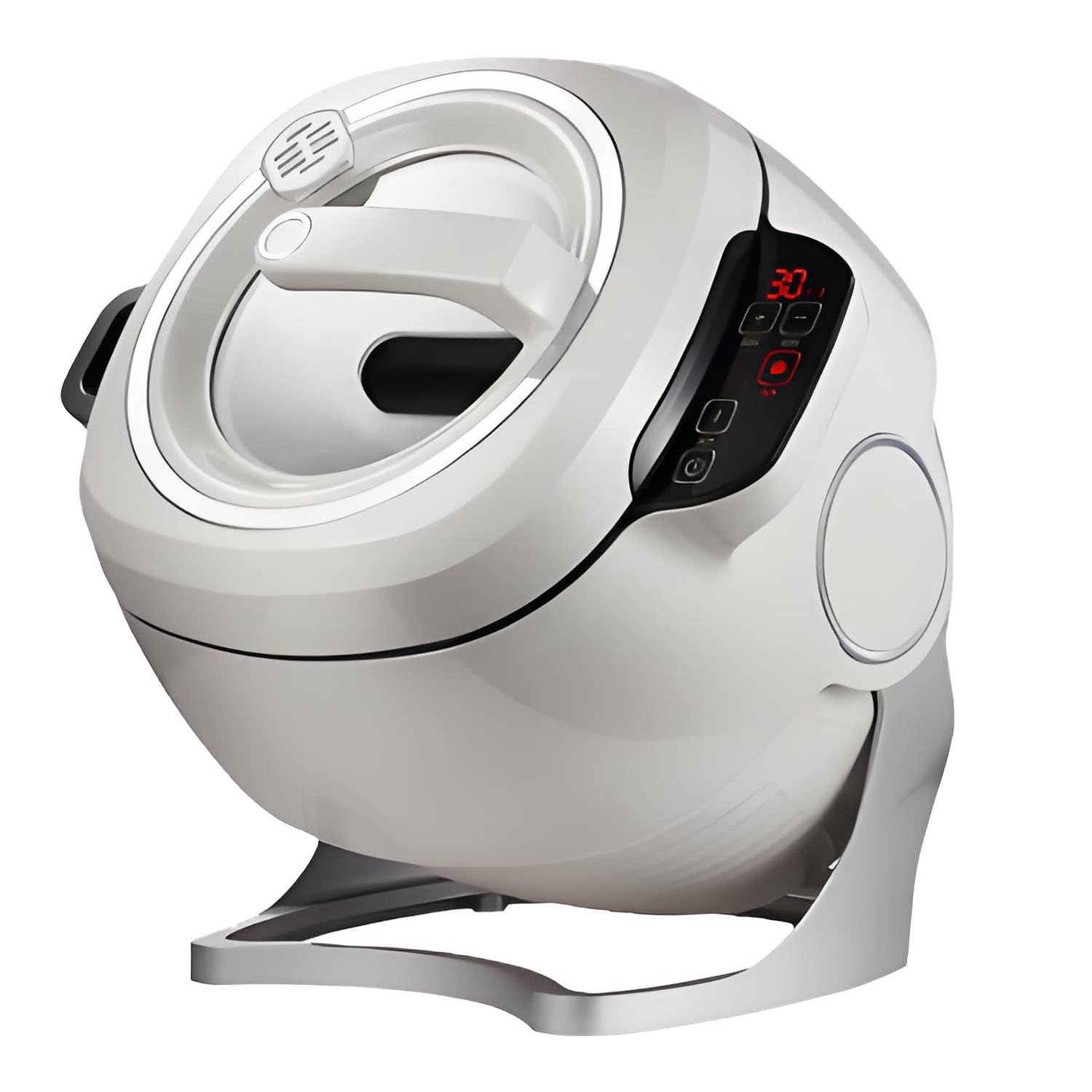 Przenośny, automatyczny wok elektryczny 2000 W – komercyjny robot kuchenny z automatycznym obrotem 360° i panelem dotykowym; idealny do smażenia, duszenia i gotowania.