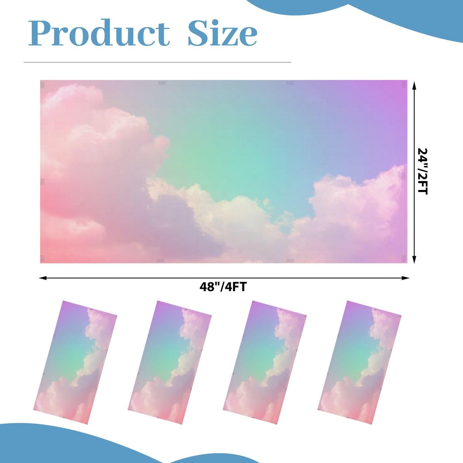 Fluorescent Light Covers for Ceiling Lights Beauty soft pastel white fluffy clouds sky multi color rainbow Easy to Install Magnetic Light Filter for Classroom Office Hospitals School Home Decor