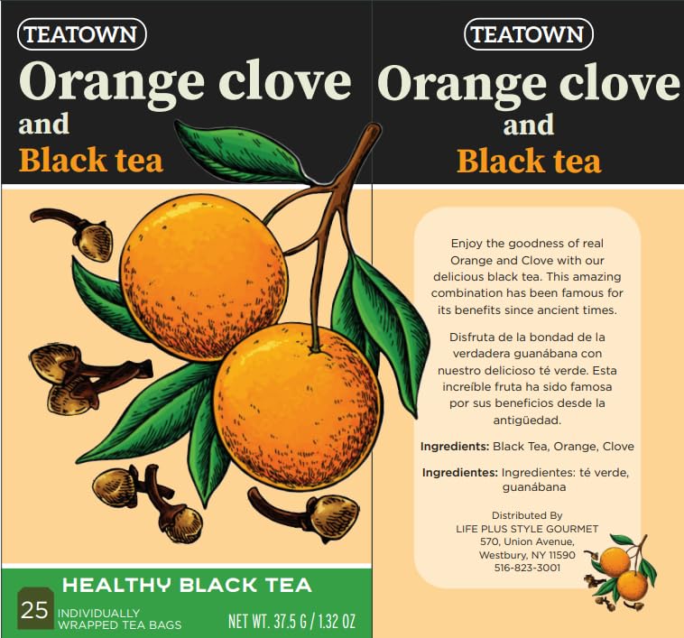Miniatura 2 de Bolsas de té de Ceilán negro de origen único de origen único, especias de clavo naranja, 25 unidades envueltas individualmente, sabor aromático de