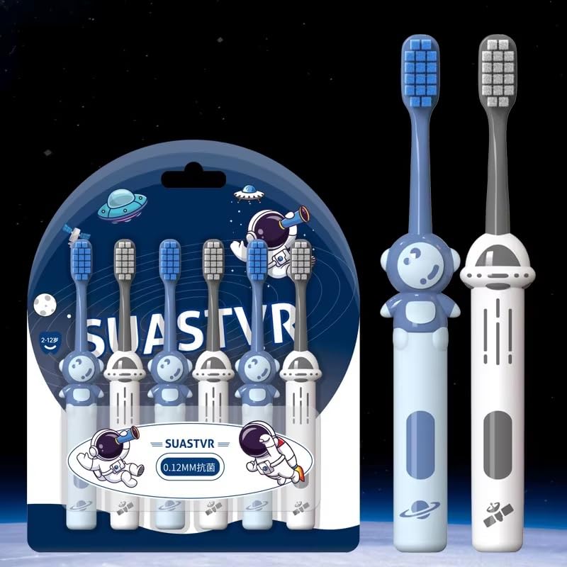 9UP® 6Pcs Set Soft Bristle Toothbrush For Kids | Astronaut Theme Toothbrush For Children | Extra Soft Toothbrush For Tongue Cleaning and Gum Protection (Blue & White, Standard)-image-41