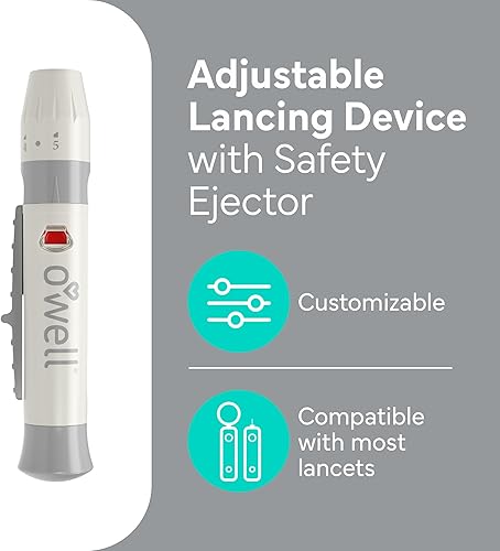 Miniatura 3 de OWELL Kit de dispositivo de punción, dispositivo de lanceta diabética ajustable para pruebas de azúcar en sangre, incluye 40 lancetas de 4 medidores