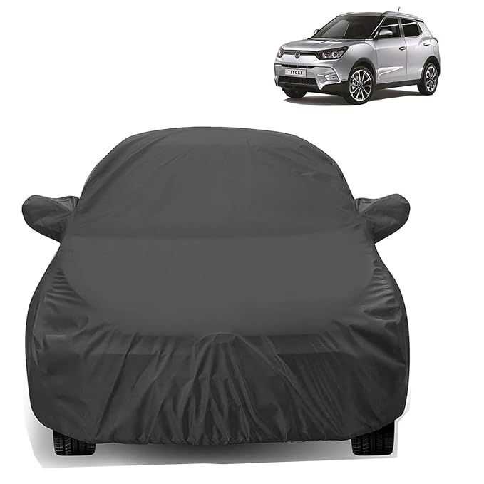 Sulfar 100% Water Resistant Car Body Cover Compatible with Mirror for SsangYong Tivoli (Triple Stitched, Full Bottom Elastic, Dark Grey)
