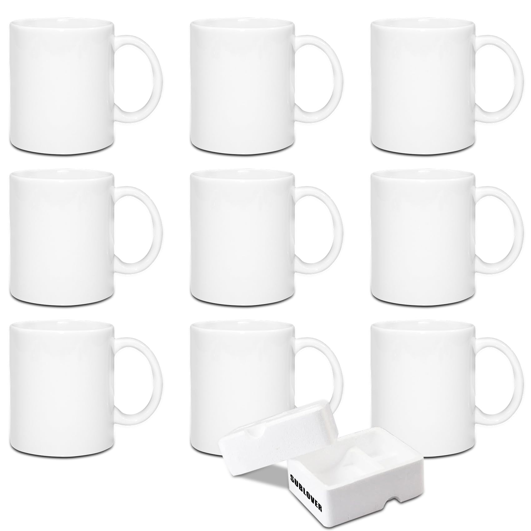 SUBLOVER Set of 9 Sublimtion Blanks Ceramic White Tazas para Coffee Mugs 11OZ Sublimation Cups Bulk for Christmas for Mug Press Machine