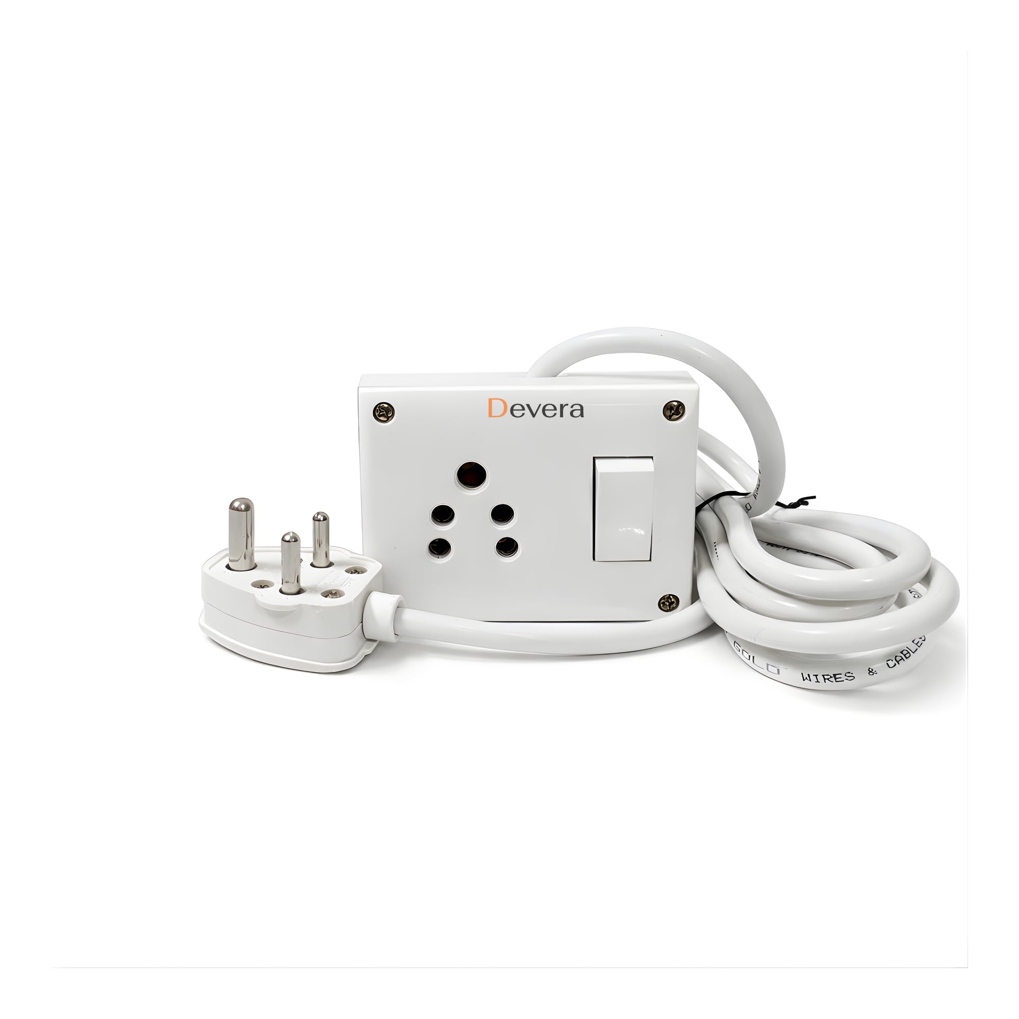 Devera 6A Extension Cord Board with Universal Socket & Individual Switch, 3 Core 1 sq mm Copper Wire, Wall Mount Power Strip for Home Appliances & Decor Lights (White) (2 Meter)