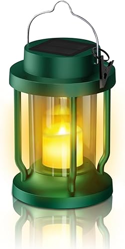 Miniatura 10 de Farol solar para uso en interiores y exteriores, luces solares colgantes con vela parpadeante realista sin llama, resistente a la intemperie
