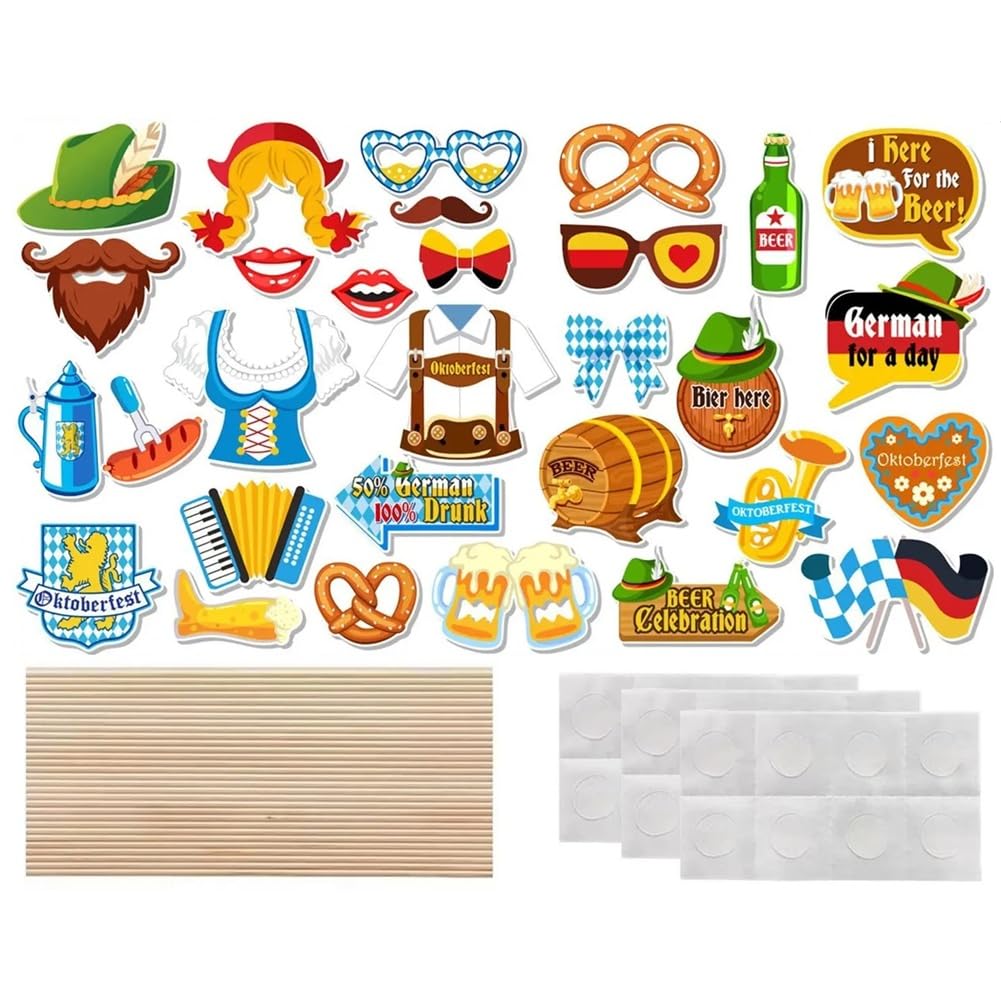 CTRLZS Beer Festival Photo Booth Props Oktoberfest Party Favors 30 Pieces Colorful Traditional Selfie Accessories Germany