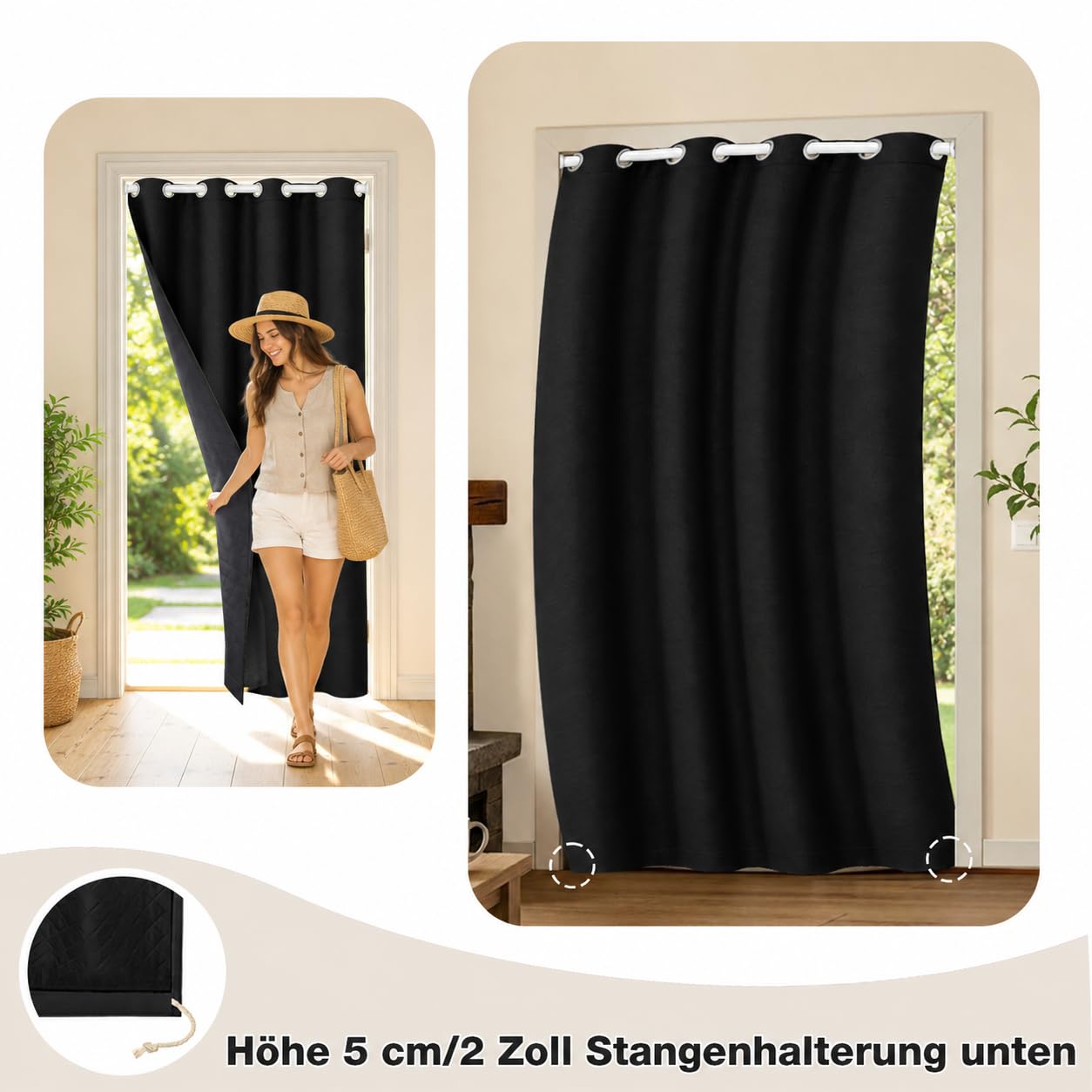Rideaux de porte (Noir, B132xH203cm)