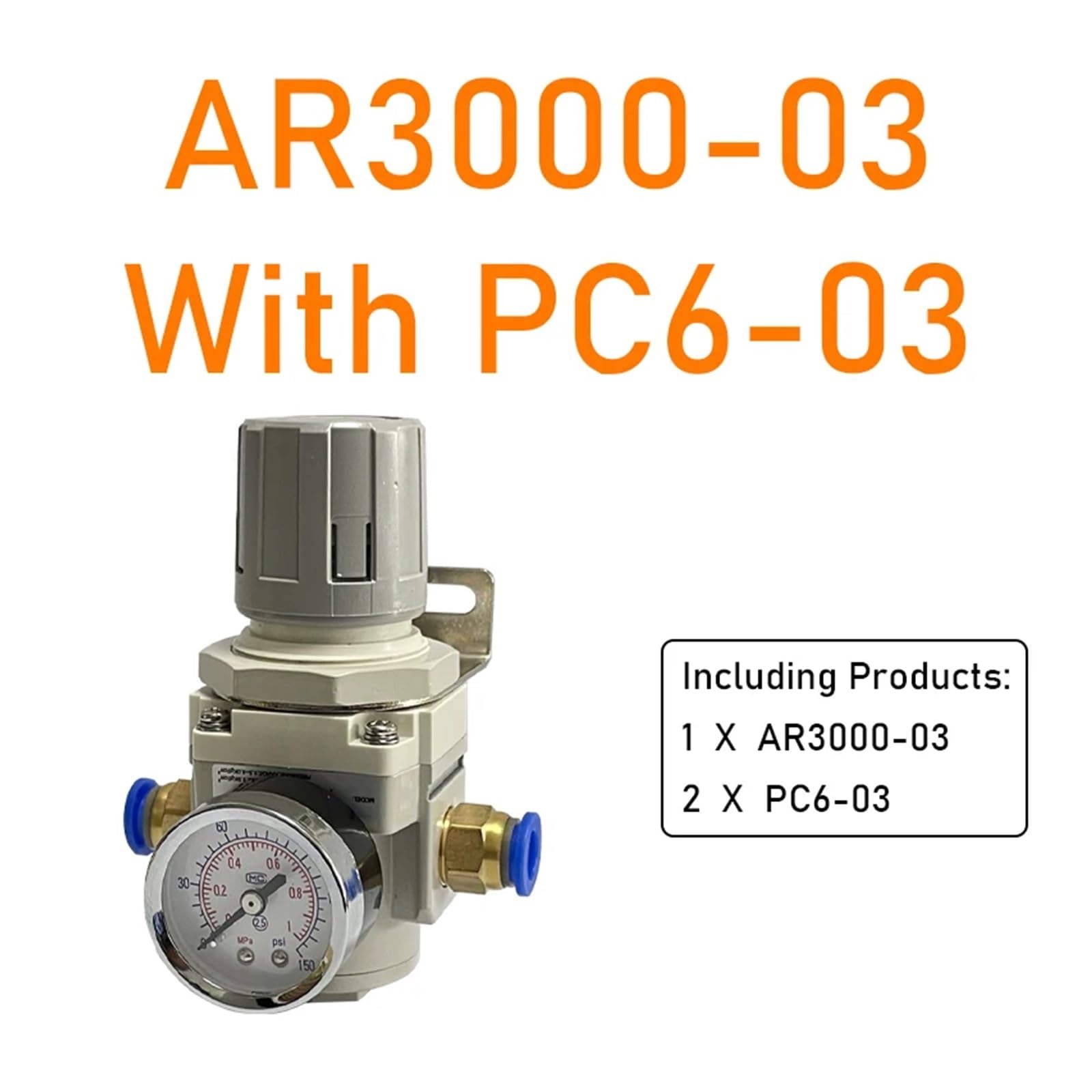AR2000-02 AR3000-03 1/4 ''Regulator ciśnienia powietrza Kontrola Pompa sprężarki Urządzenie do uzdatniania gazu z regulowanym manometrem(AR3000-03 PC6-03)