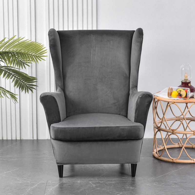 jianyana Wingback Chair Cover 2 Piece,Stretch Wingback Chair Slipcovers Armchair Sofa Slipcover Super Soft Fabric Furniture Protector for Living Room Bedroom Hotel