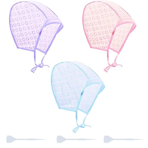 Yzurbu 3 gorras para resaltar el cabello, kit de tinte de glaseado para colorear con ganchos de plástico para peluquería (rosa, azul, morado)